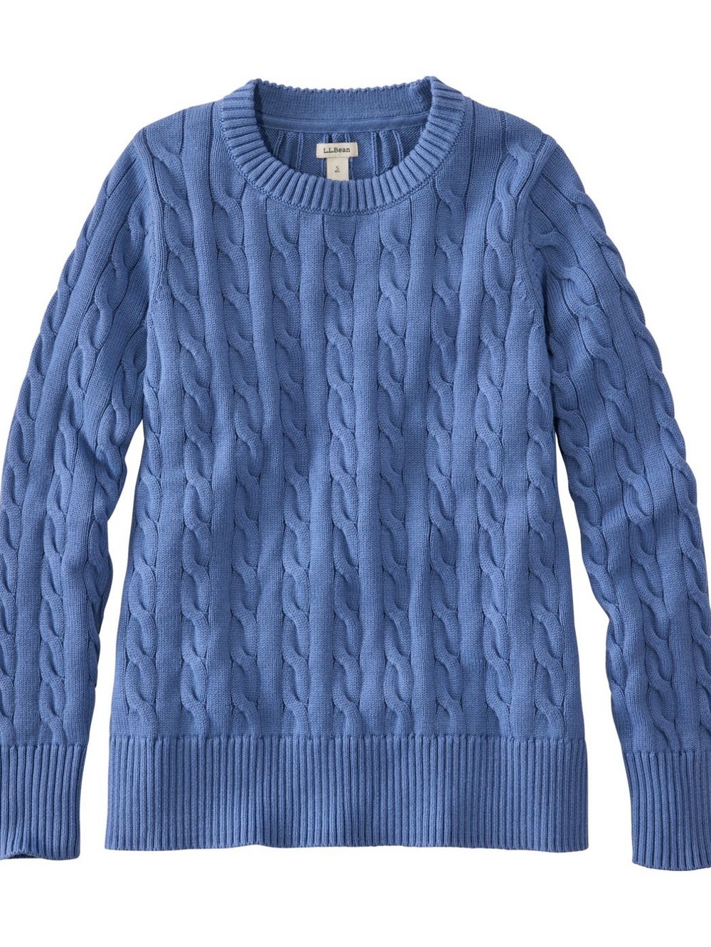 L.L. Bean Women’s dusky blue Cable-Knit Crewneck Sweater - size L